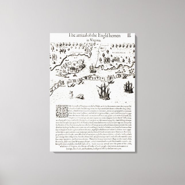 Die Ankunft der Engländer in Virginia Leinwanddruck (Vorderseite)