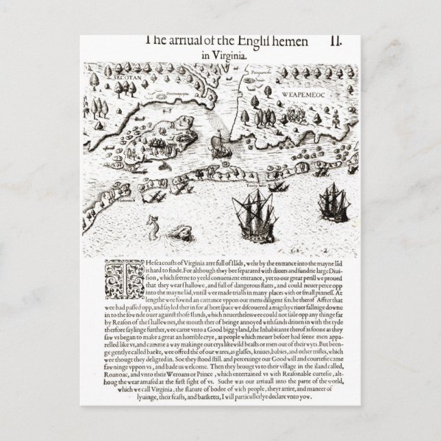 Die Ankunft der Engländer in Virginia Postkarte (Vorderseite)