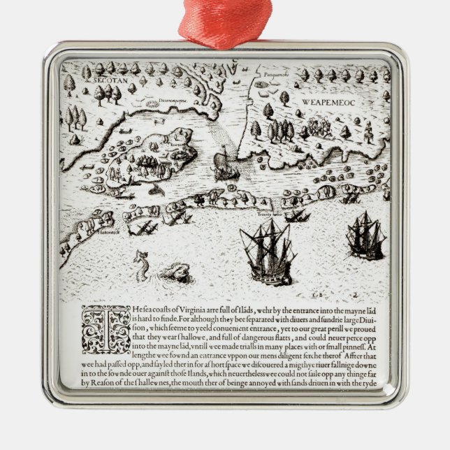 Die Ankunft der Engländer in Virginia Silbernes Ornament (Vorne)