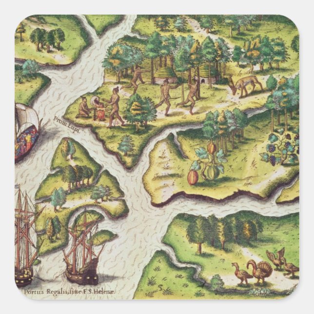 Die Ankunft der Franzosen in Port Royal Quadratischer Aufkleber (Vorderseite)