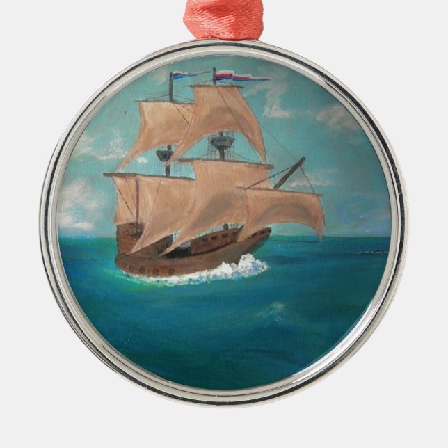 Die Ankunft des Mayflower Ornament Aus Metall (Vorne)