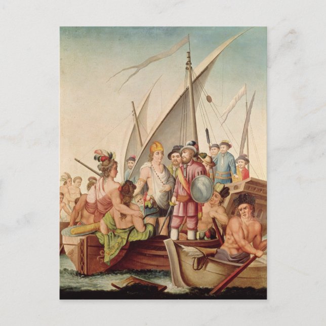 Die Ankunft von Hernando Cortes in Mexiko Postkarte (Vorderseite)