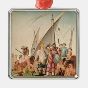 Die Ankunft von Hernando Cortes in Mexiko Silbernes Ornament