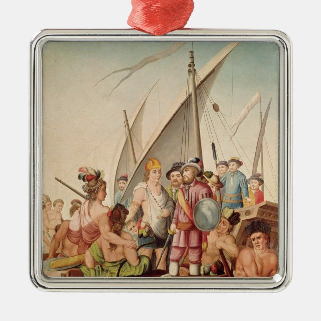 Die Ankunft von Hernando Cortes in Mexiko Silbernes Ornament (Vorne)