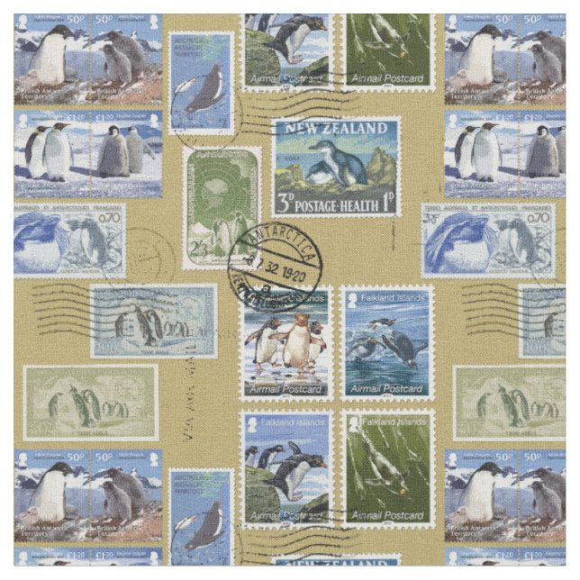 Die Antarktis - Penguin-Porto-Briefmarken Stoff (Nahaufnahme)