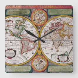 Die antike französische Karte der Welt Quadratische Wanduhr