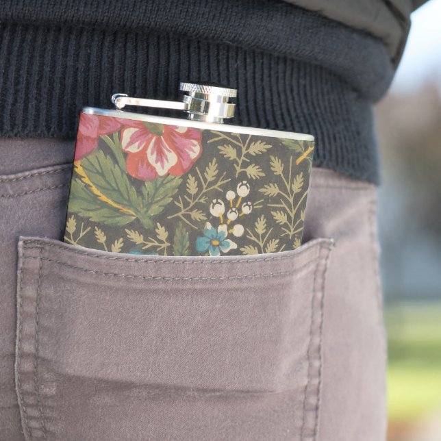 Die antike französische Toile de Jouy-Zweigstelle  Flachmann (Beispiel)