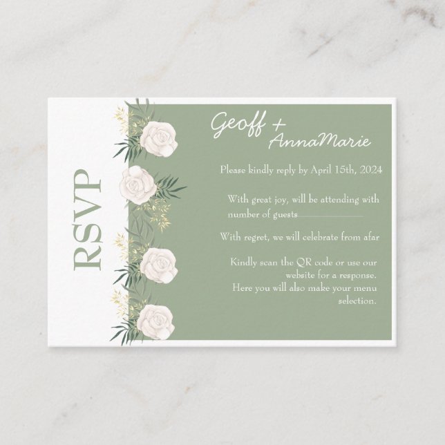 Die Antwort auf die Hochzeitsreise mit weißer Rose Begleitkarte (Vorderseite)