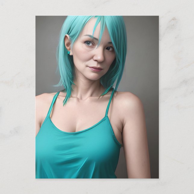 Die Aquamarin haarige Frau Postkarte (Vorderseite)