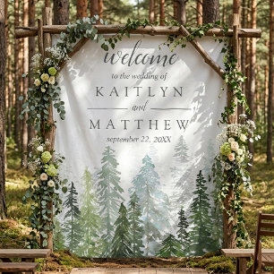 Die Aquarell-Kiefernwald-Hochzeitskollektion Wandteppich