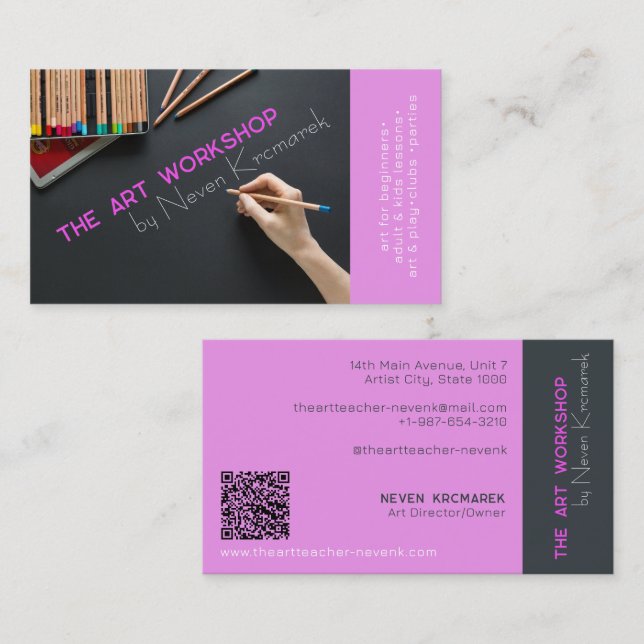 Die Art Workshop Pink Artist Business Card Visitenkarte (Vorne/Hinten)