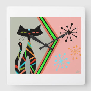 Die atomare Zuhause der modernen Uhrenkatze des Mi Quadratische Wanduhr