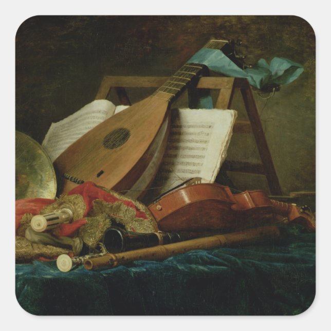 Die Attribute der Musik, 1770 (Öl auf Leinwand) Quadratischer Aufkleber (Vorderseite)