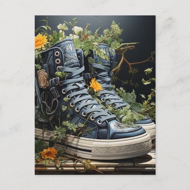 Die aufgegebenen Sneakers wachsen Blume Postkarte (Vorderseite)