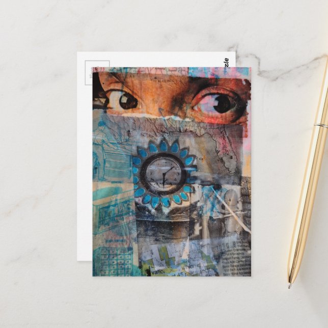 Die Augäpfel abstraktes Junk Journal Collage Postkarte (Vorderseite/Rückseite Beispiel)