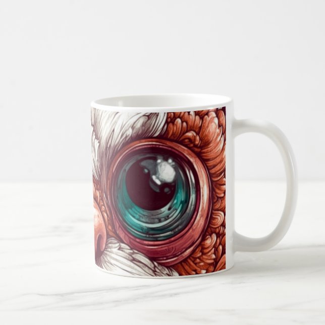 Die Augen sind groß und ausdrucksstark, mit realis Kaffeetasse (Rechts)