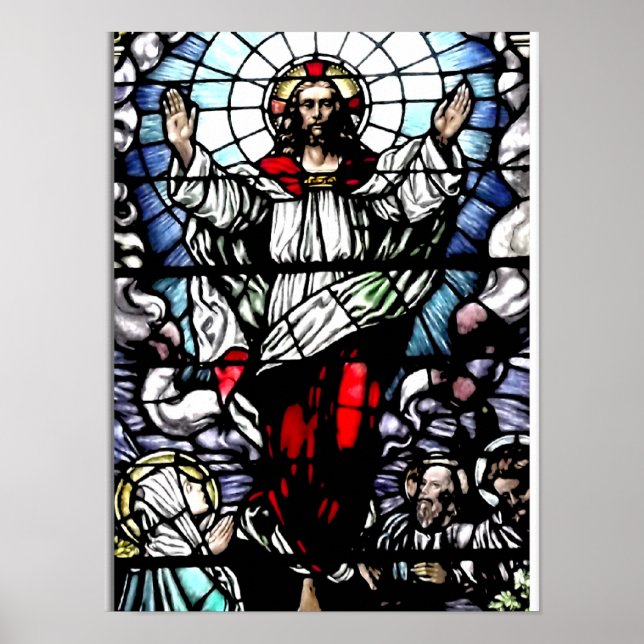 Die Aussicht auf das Glasfenster von Jesus Poster (Vorne)