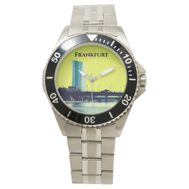 Die Aussicht auf Frankfurt in Gelb und Blau Armbanduhr (Vorderseite)