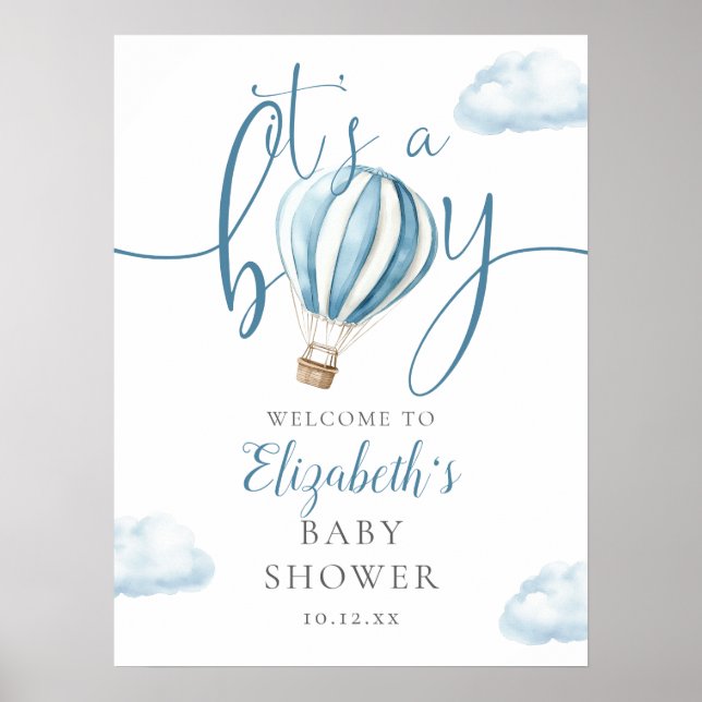 Die Babydusche ist ein Baby Hot Air Ballon Begrüßu Poster (Vorne)