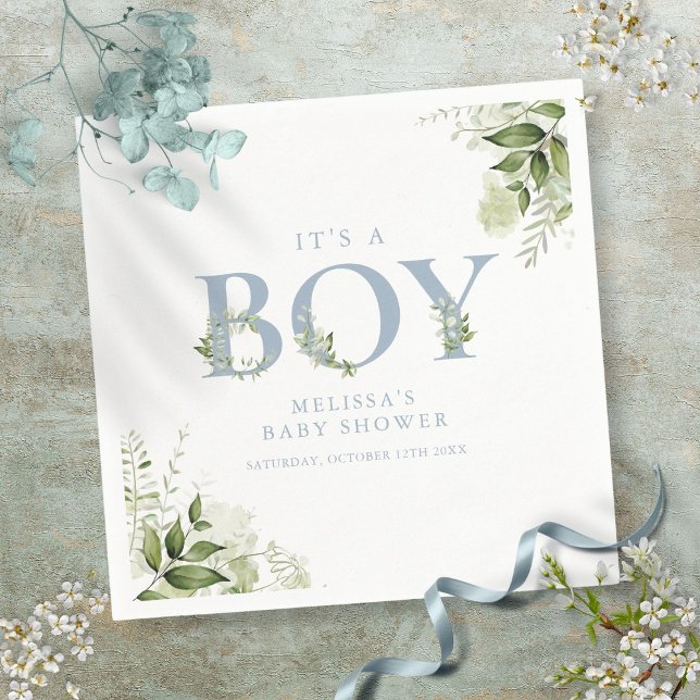 Die Babydusche ist eine Junge-Grüne Dusty Blue Let Serviette (Its A Boy Greenery Dusty Blue Letter Baby Shower Napkins)