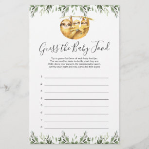 Die Babydusche von Sloth rät das Baby Food Game