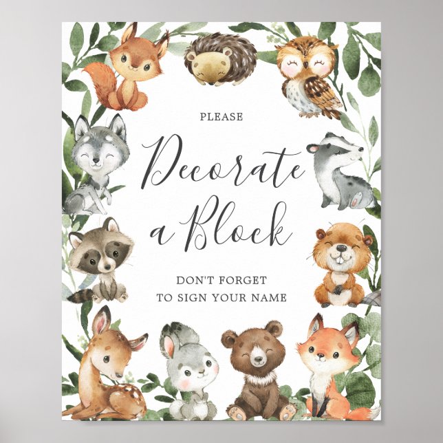 Die Babydusche von Waldtieren dekoriert ein Blockz Poster (Vorne)