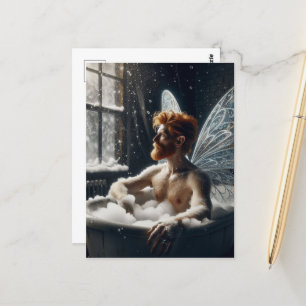 Die Bademäntel der mittelalterlichen Fee mit rotem Postkarte