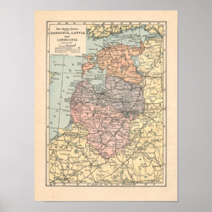 Die baltischen Staaten Vintage-Karte 1923 Druck Poster