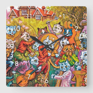 Die Band spielt Louis Wain Quadratische Wanduhr