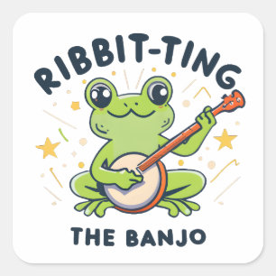 Die Banjo-Ribbit-Musik, Niedlicher Frosch spielen Quadratischer Aufkleber