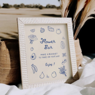 Die Bar der blauen Hand-Drawn-Blume vom Markt Poster