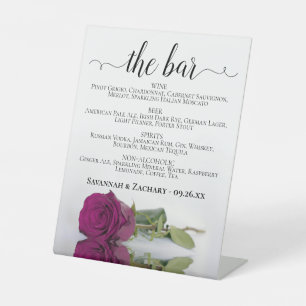 Die Bar - Elegante Magenta Rose Drinks Menü Hochze Sockelschild