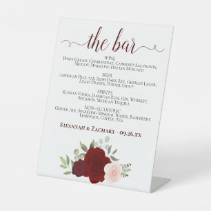 Die Bar - Rosa-Rosen-Getränke-Menü Hochzeit Sockelschild