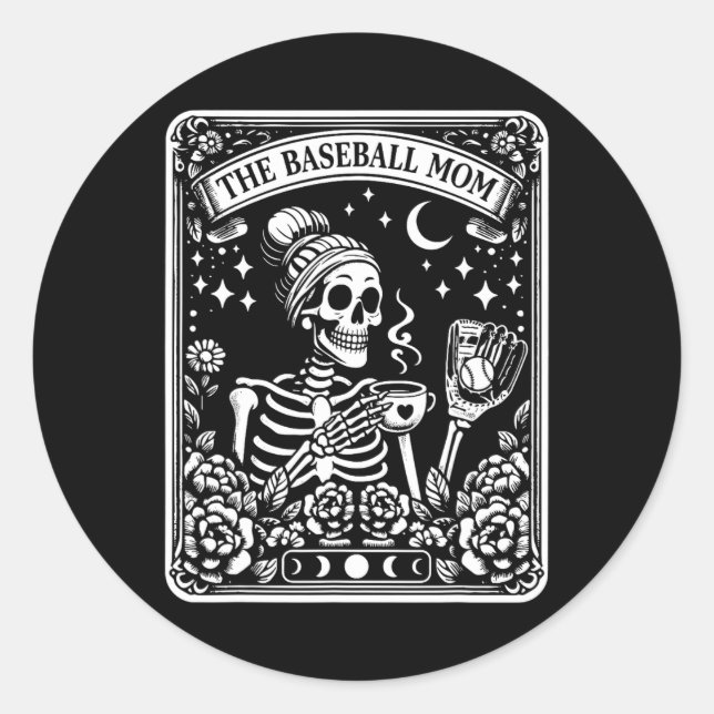 Die Baseball Mama Tarot Card Skelettkaffee Mutter Runder Aufkleber (Vorderseite)