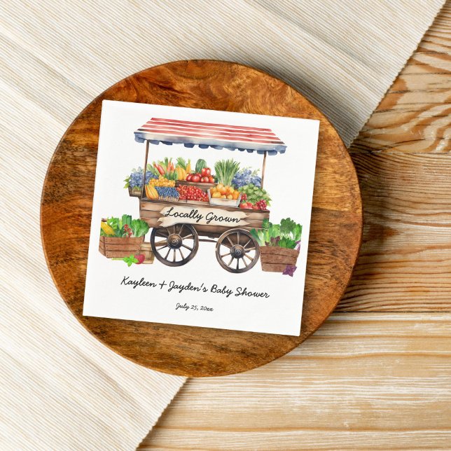 Die Bauer der Umgebung vertreiben Babydusche Serviette (Locally grown farmers market baby shower monogram printed napkins personalized table decor)