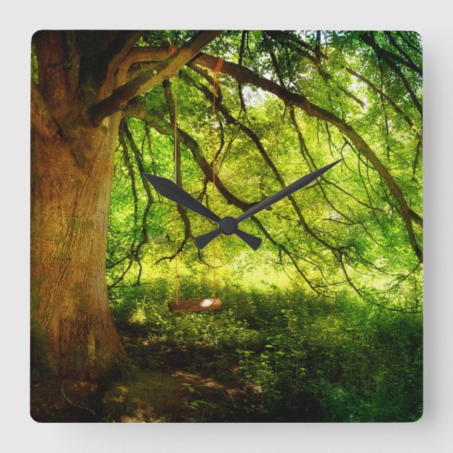 Die Baumschaukel Quadratische Wanduhr (Vorderseite)