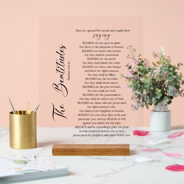 Die Beatitudes Matthew 5:2-12 Bibelschrift Acrylschild (Hochzeit)