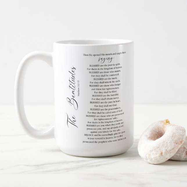 Die Beatitudes Matthew 5:2-12 Bibelschrift Kaffeetasse (Mit Donut)
