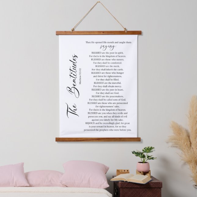 Die Beatitudes Matthew 5:2-12 Bibelschrift Wandteppich Mit Holzrahmen (Schlafzimmer)