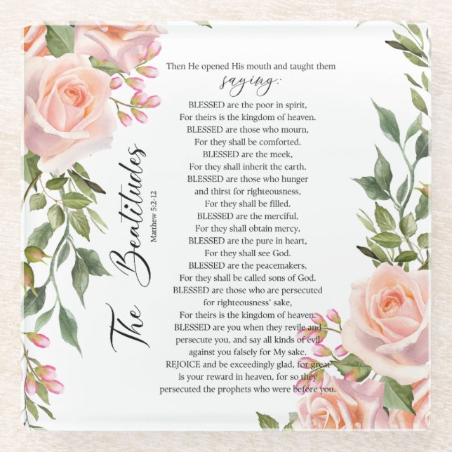 Die Beatitudes Matthew 5:3-12 Rose der Schrift Glasuntersetzer (Vorderseite)