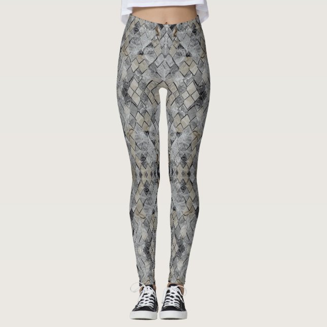 Die beigefarbenen Fliesen aus weißem Marmor Leggings (Vorderseite)