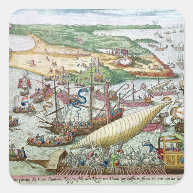Die Belagerung von Tunis oder La Goulette durch Ch Quadratischer Aufkleber (Vorderseite)