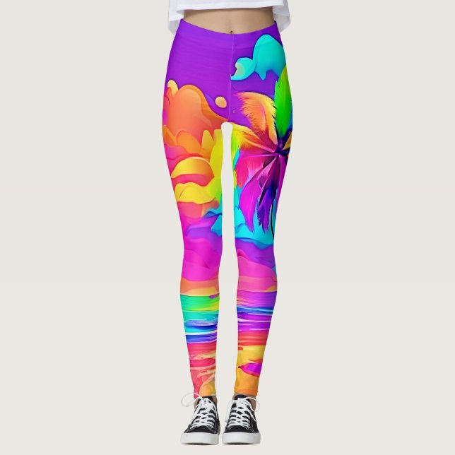 Die belebte Tropical Shore Art Leggings (Vorderseite)