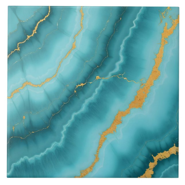 Die beliebte türkisfarbene Blue-Gold-Marmorsammlun Fliese (Vorderseite)