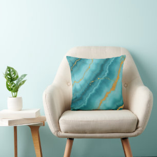 Die beliebte türkisfarbene Blue-Gold-Marmorsammlun Kissen