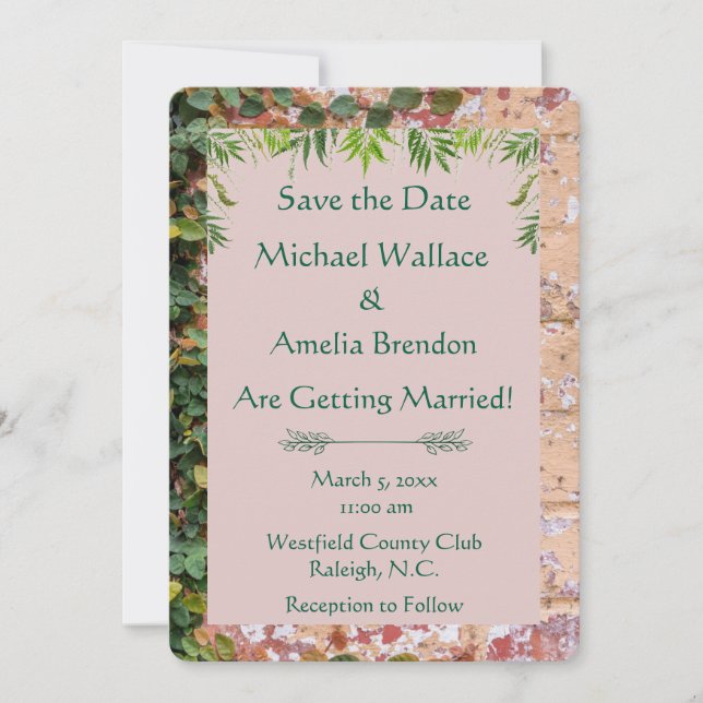 Die bemalten Ziegelsteine Grüne Hochzeit Sichern S Save The Date (Vorderseite)