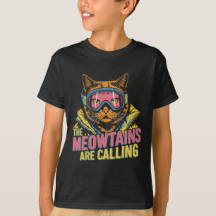 Die Berge nennen die Katzen-Snowboard-Ski-Kinder m T-Shirt