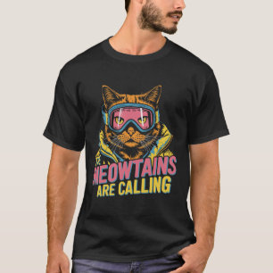 Die Berge nennen die Katzen-Snowboard-Ski-Kinder m T-Shirt
