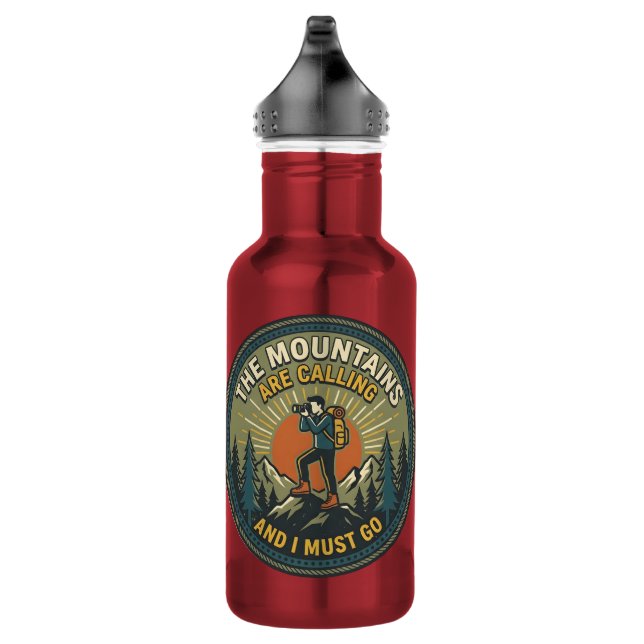 Die Berge rufen Vintage-Wanderabzeichen Edelstahlflasche (Rechts)
