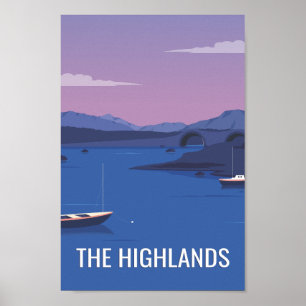 Die berühmte Illustration des Highlands Travel Pla Poster